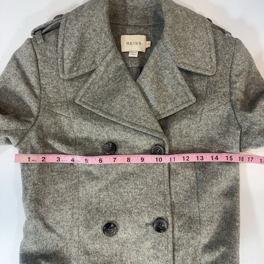 Reiss Wool Cashmere Blend Gray Double Breasted Classic Coat Short Women XS - Picture 11 of 12